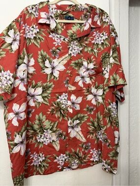 George Coral Red Floral Short-Sleeve Button-Down Shirt